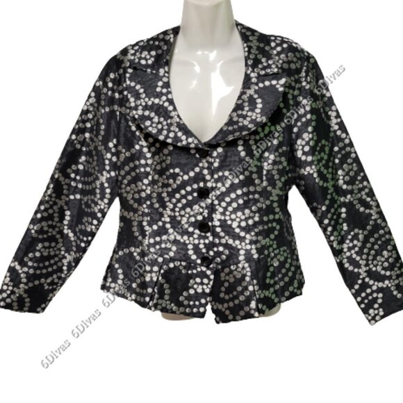 POLKA Dot Black and White Cotton Peplum Style Blazer Jacket Top  Size L - NEW - Picture 1 of 8